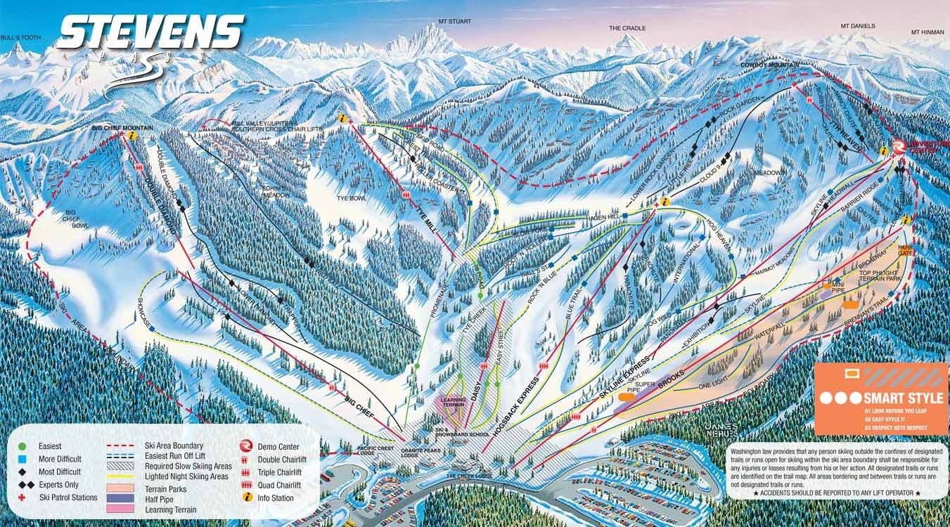 Stevens Pass Ski Area Trail Map Piste Map Panoramic Mountain Map