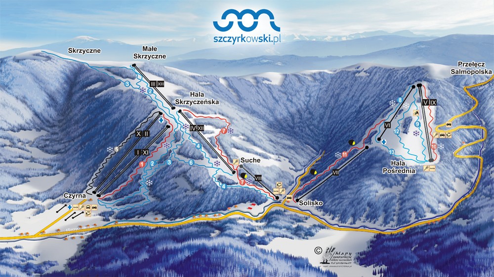 szczyrk-czyrna-solisko-trail-map-piste-map-panoramic-mountain-map