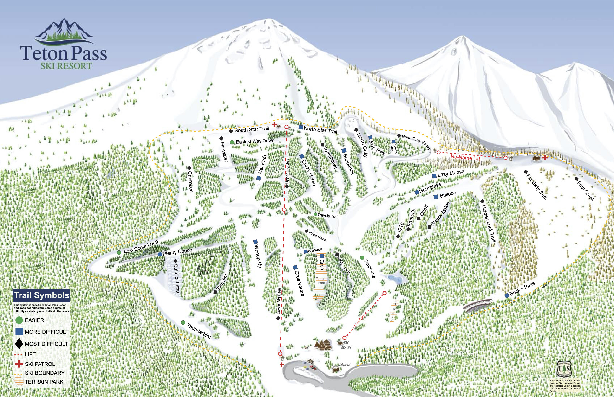 Buffalo Ski Center Trail Map Teton Pass Ski Resort Trail Map • Piste Map • Panoramic Mountain Map