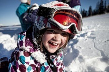 Kids learn how to ski at the local ski schools.