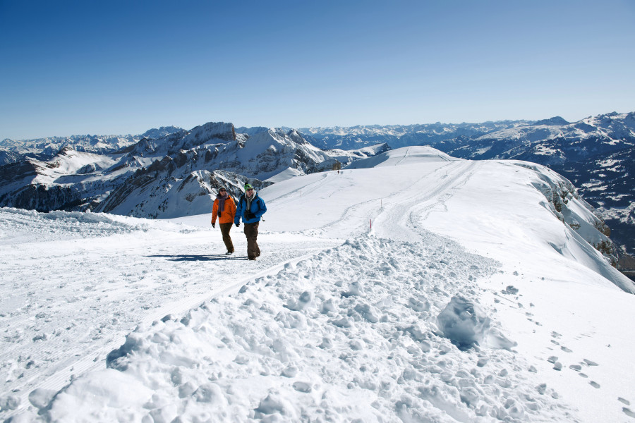 Chäserrugg's mountaintop also offers great opportunities for winter hikes.