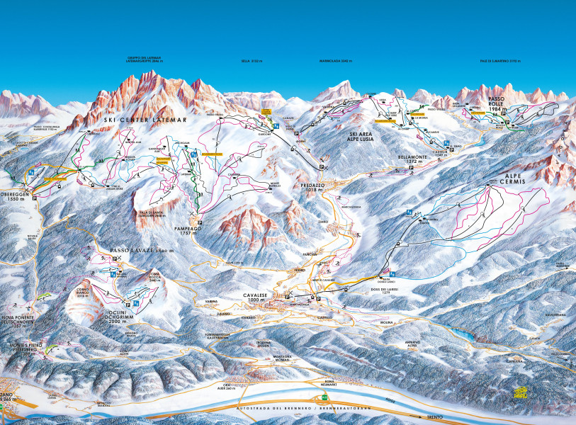 Val di Fiemme Trail Map • Piste Map • Panoramic Mountain Map
