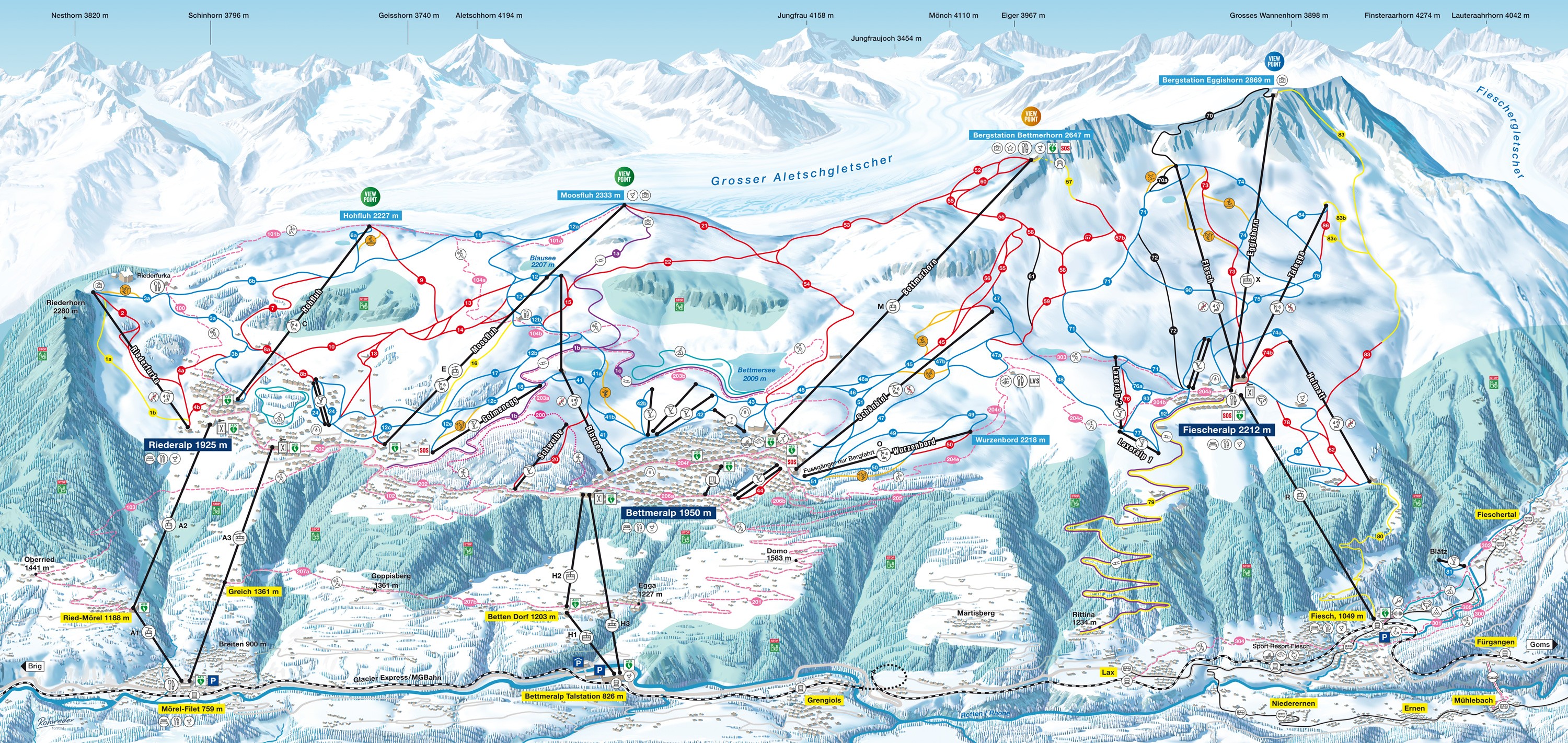 Pistenplan Aletsch Arena Offene Lifte Pisten Skipanorama