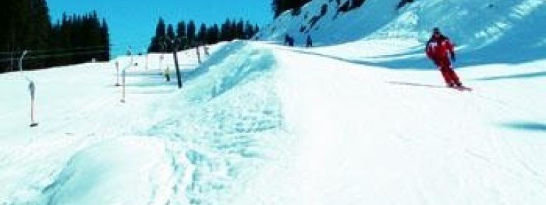 Piste von der Skiroute zur Bergstation der Gondel!