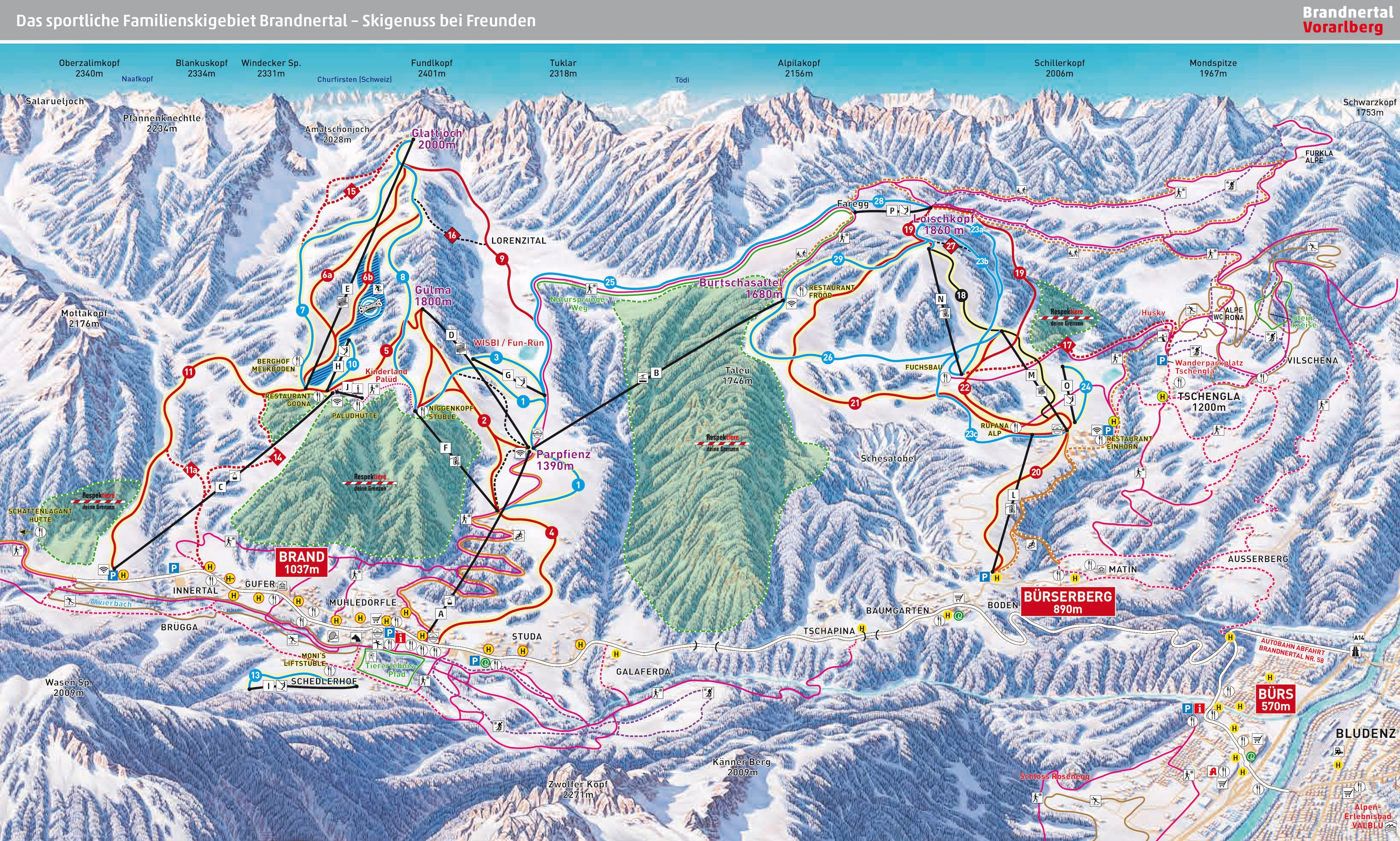 Pistenplan Brandnertal • Offene Lifte & Pisten • Skipanorama