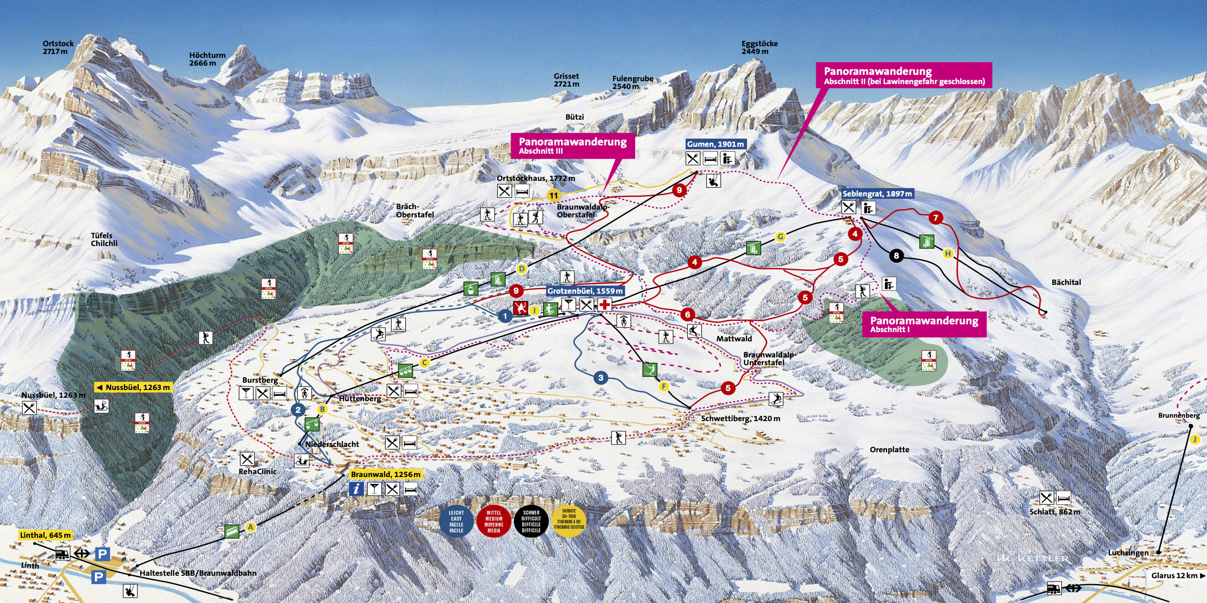 Pistenplan Braunwald • Offene Lifte & Pisten • Skipanorama