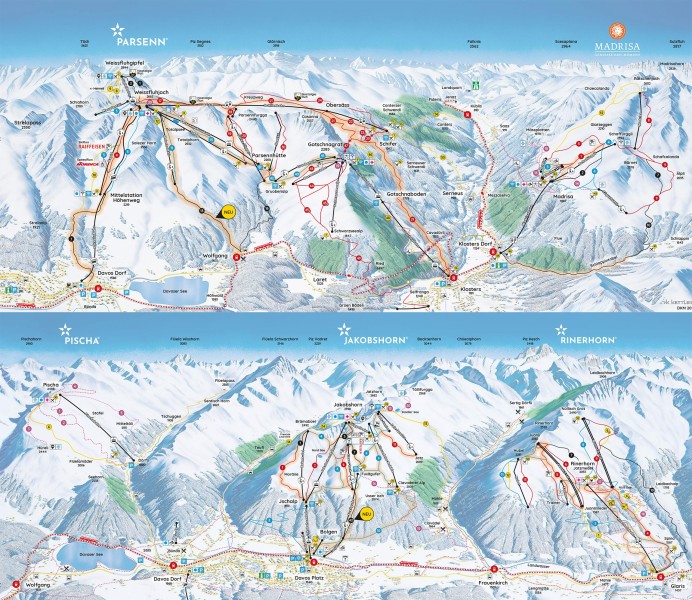 Pistenplan Davos Klosters Mountains Offene Lifte Pisten Skipanorama