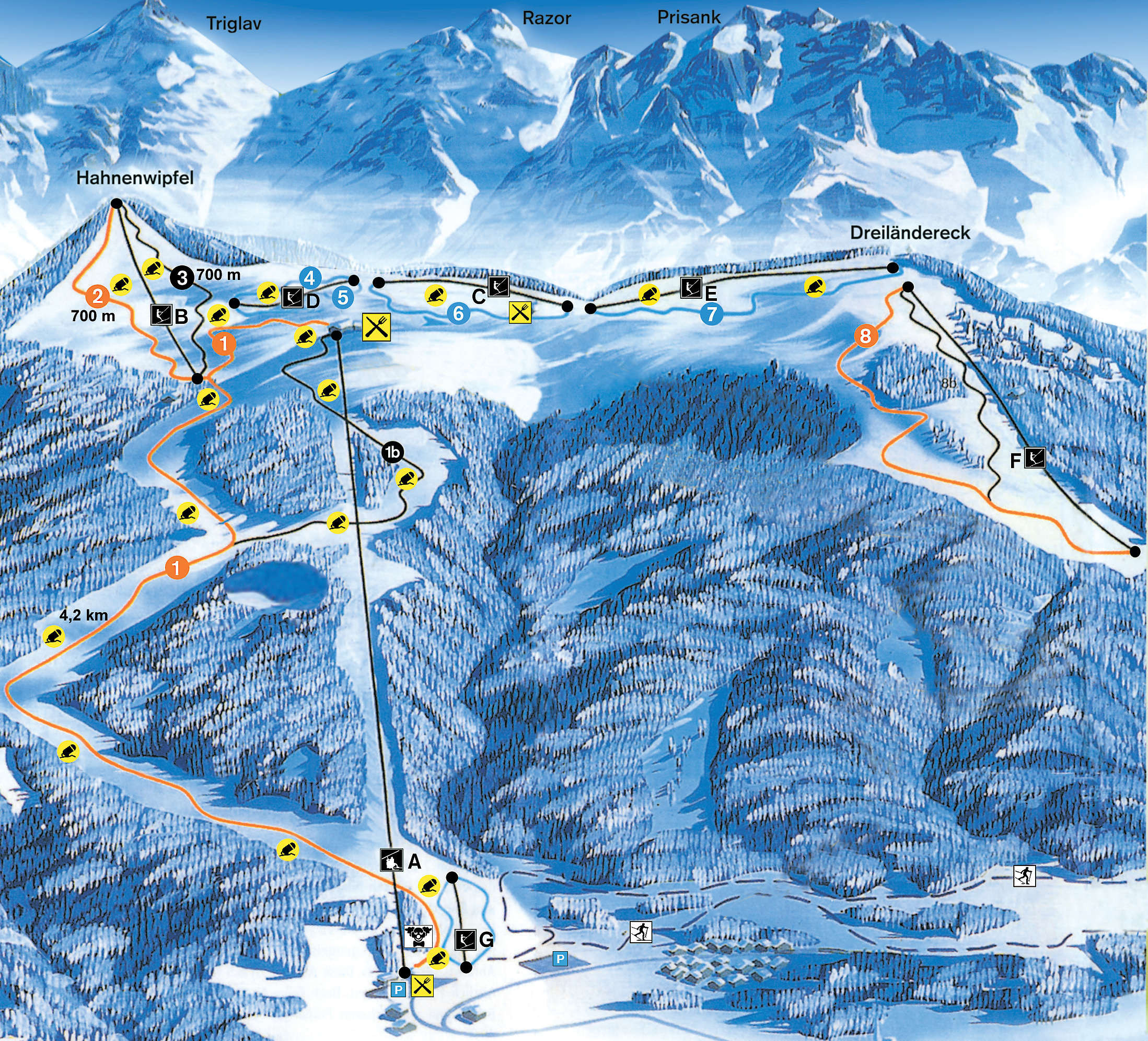 Pistenplan Dreiländereck Arnoldstein • Offene Lifte & Pisten • Skipanorama