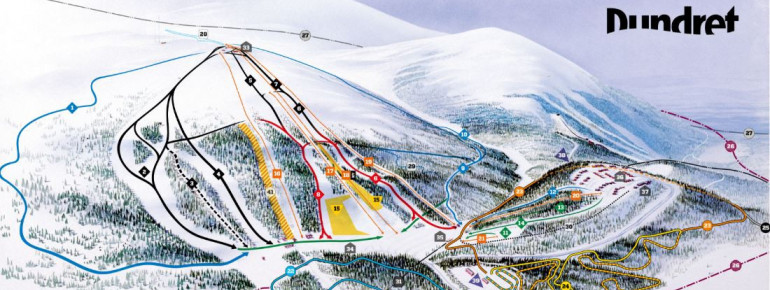 Pistenplan vom Skigebiet Dundret im Norden Schwedens.
