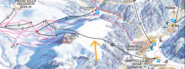 Die neue 3S-Bahn verläuft vom Talort Campitello hinauf zum zentralen Einstieg in die Sellaronda.