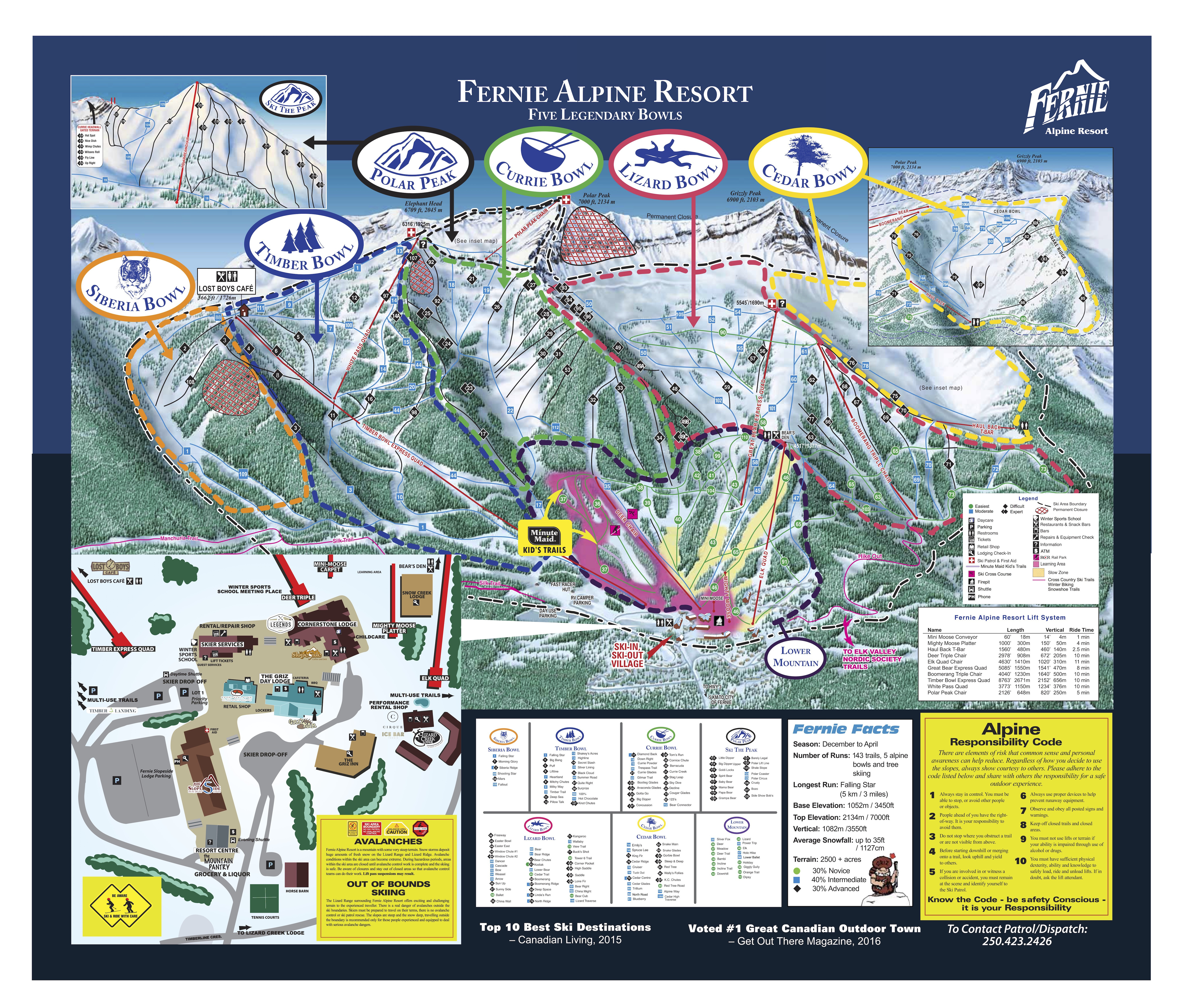 Pistenplan von Fernie Alpine Resort