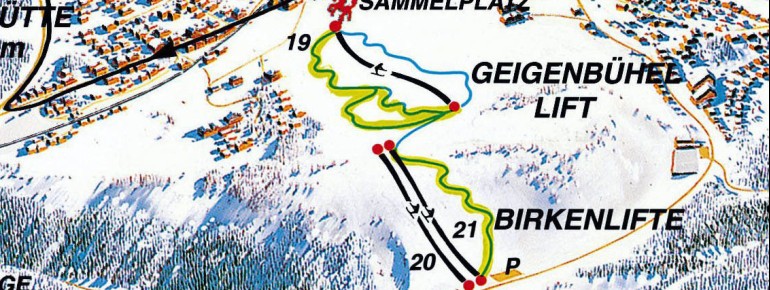 Pistenplan Geigenbühel und Birkenlifte Seefeld