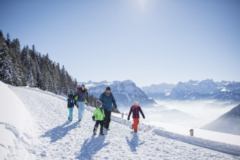 Winterwanderweg um den Engelstock mit Blick zum Talkessel Schwyz