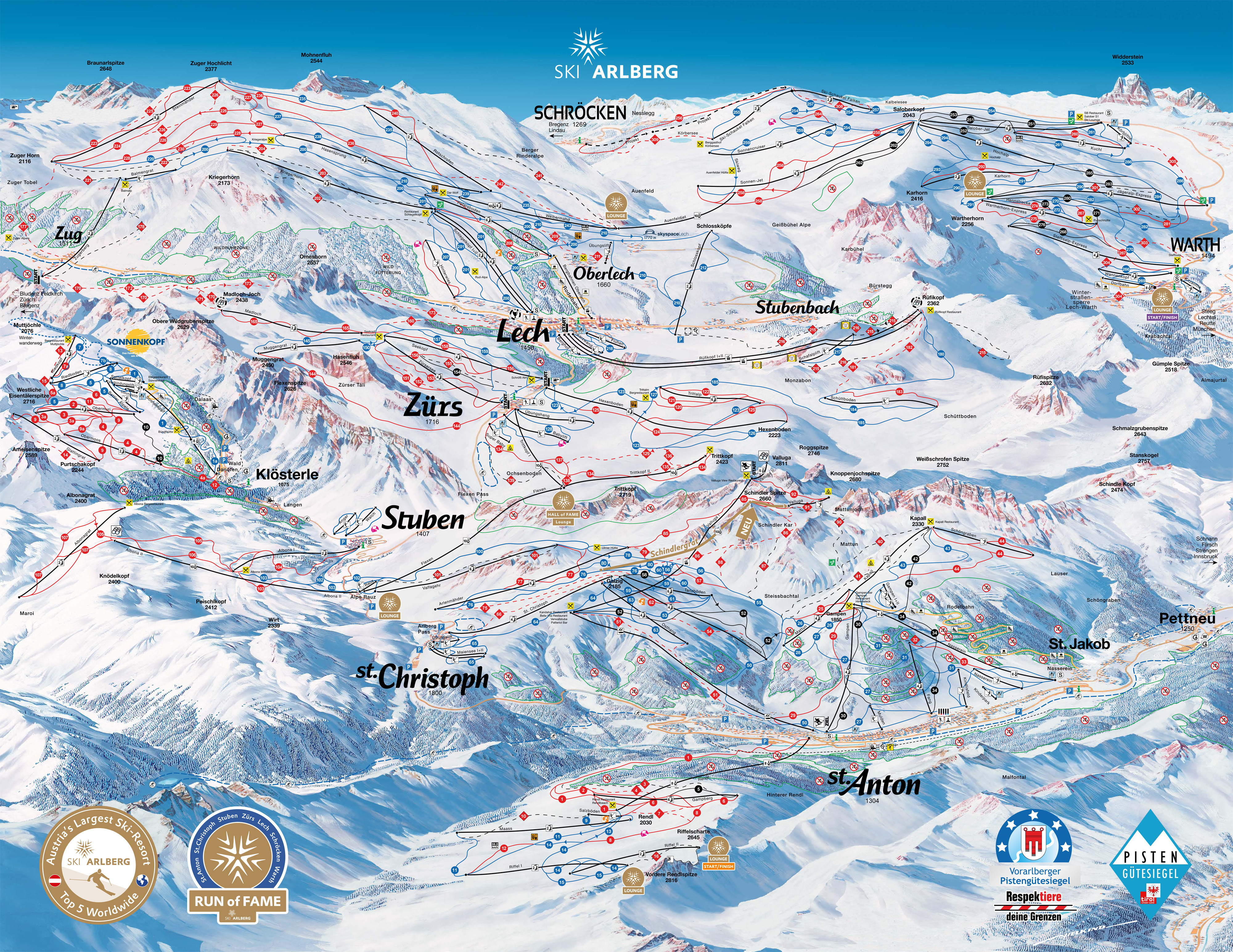 Pistenplan von Lech Zürs (Ski Arlberg)