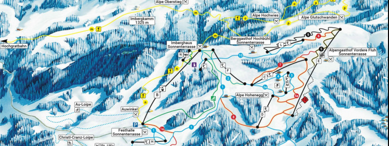 Pistenplan Skigebiet Oberstaufen Imbergbahn und Skiarena Steibis