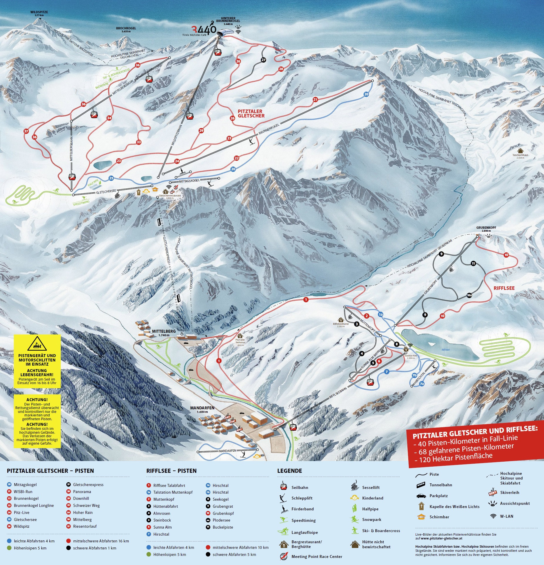 Pistenplan Pitztaler Gletscher - Rifflsee • Offene Lifte ...