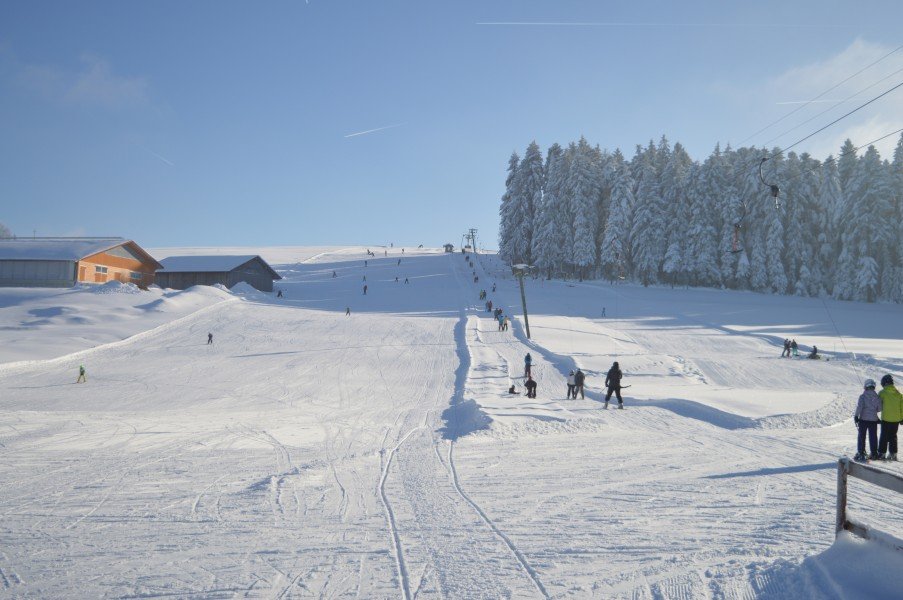 Ein 900m langer Schlepplift befördert die Gäste im Skigebiet Scheidegg