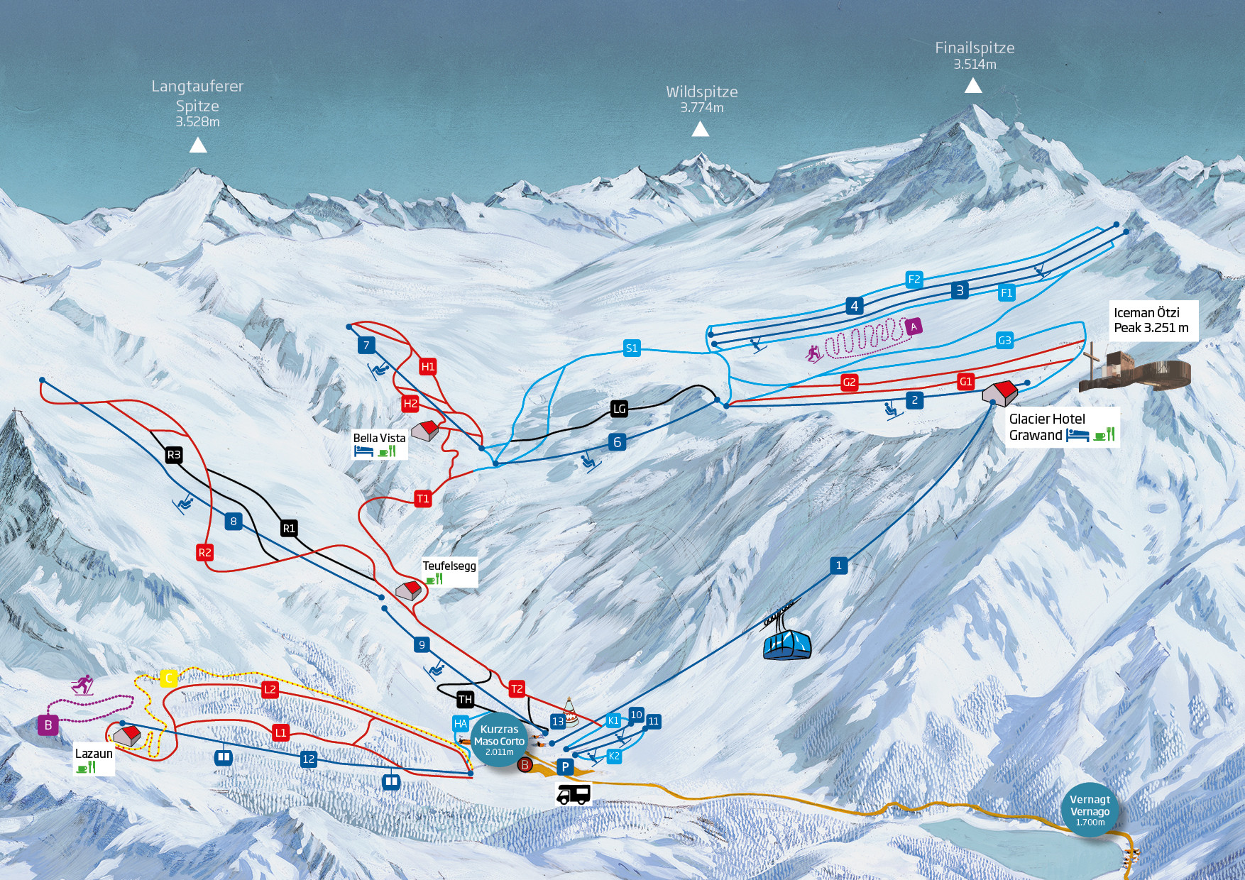 Pistenplan von Schnalstaler Gletscher - Alpin Arena Schnals