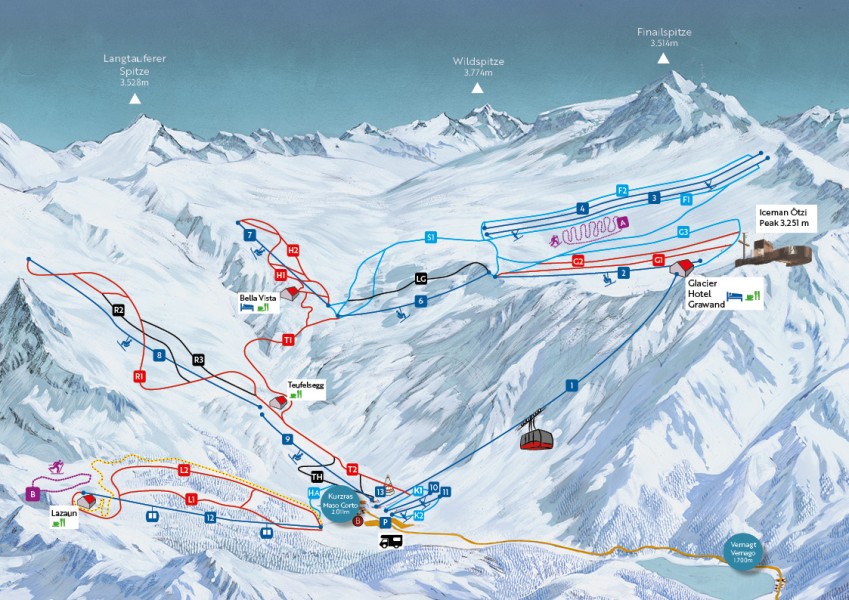 Pistenplan Schnalstaler Gletscher Alpin Arena Schnals Offene Lifte