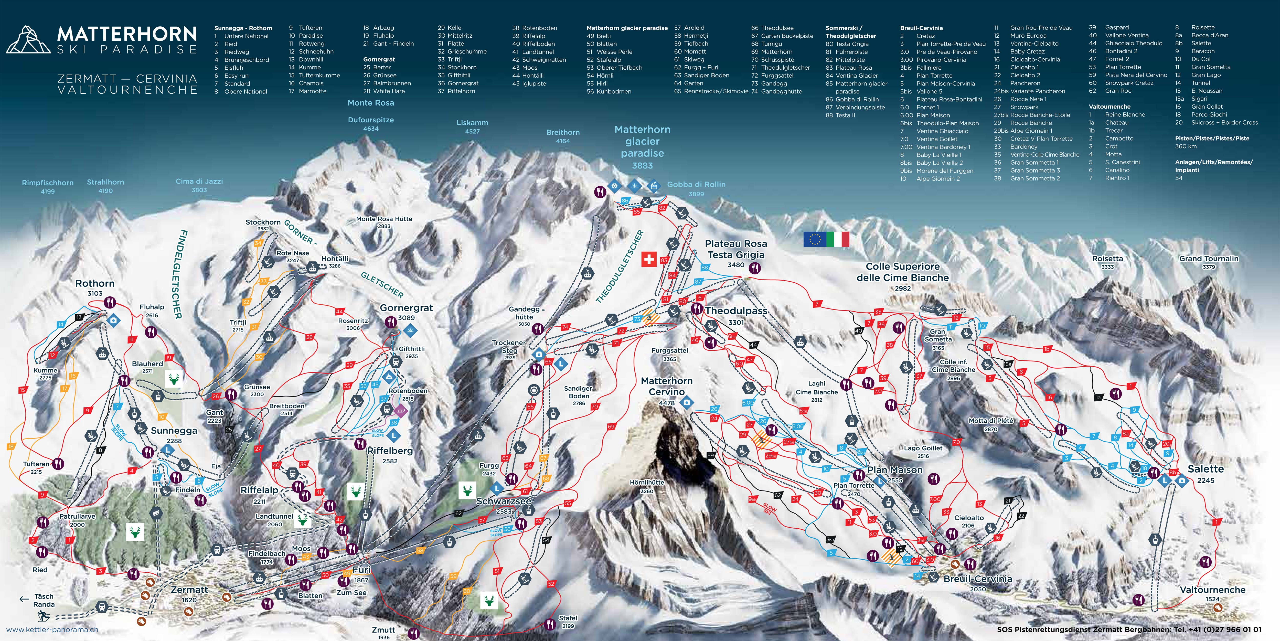 Pistenplan Zermatt • Offene Lifte & Pisten • Skipanorama