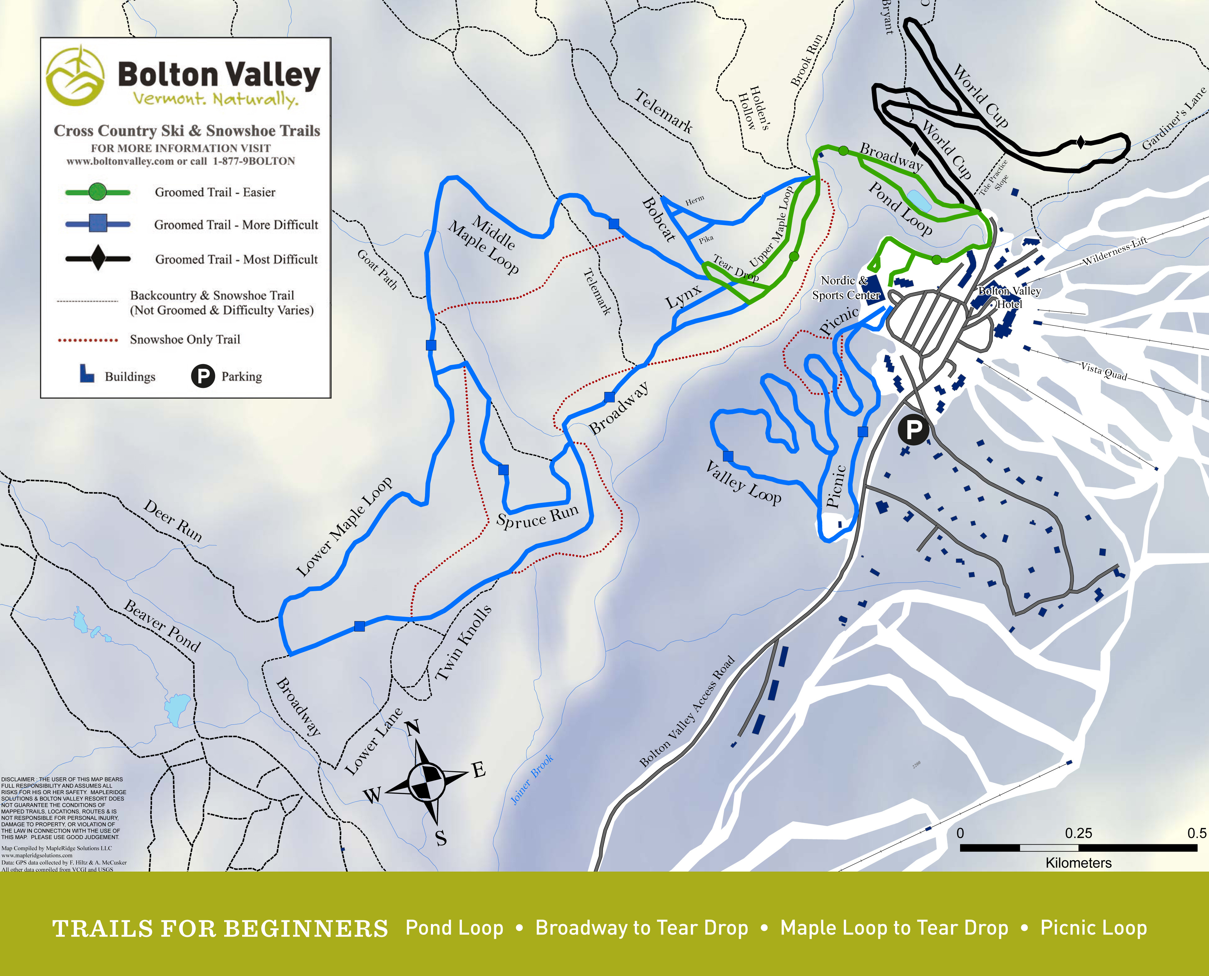 Cross Country Skiing Trail Map Bolton Valley Resort Nordic Trail Map
