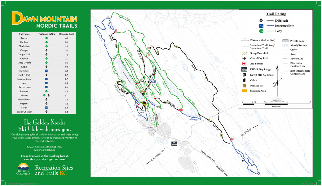 Nordic Mountain Trail Map Cross-Country Skiing Trail Map Dawn Mountain Nordic Centre • Nordic Trail  Map