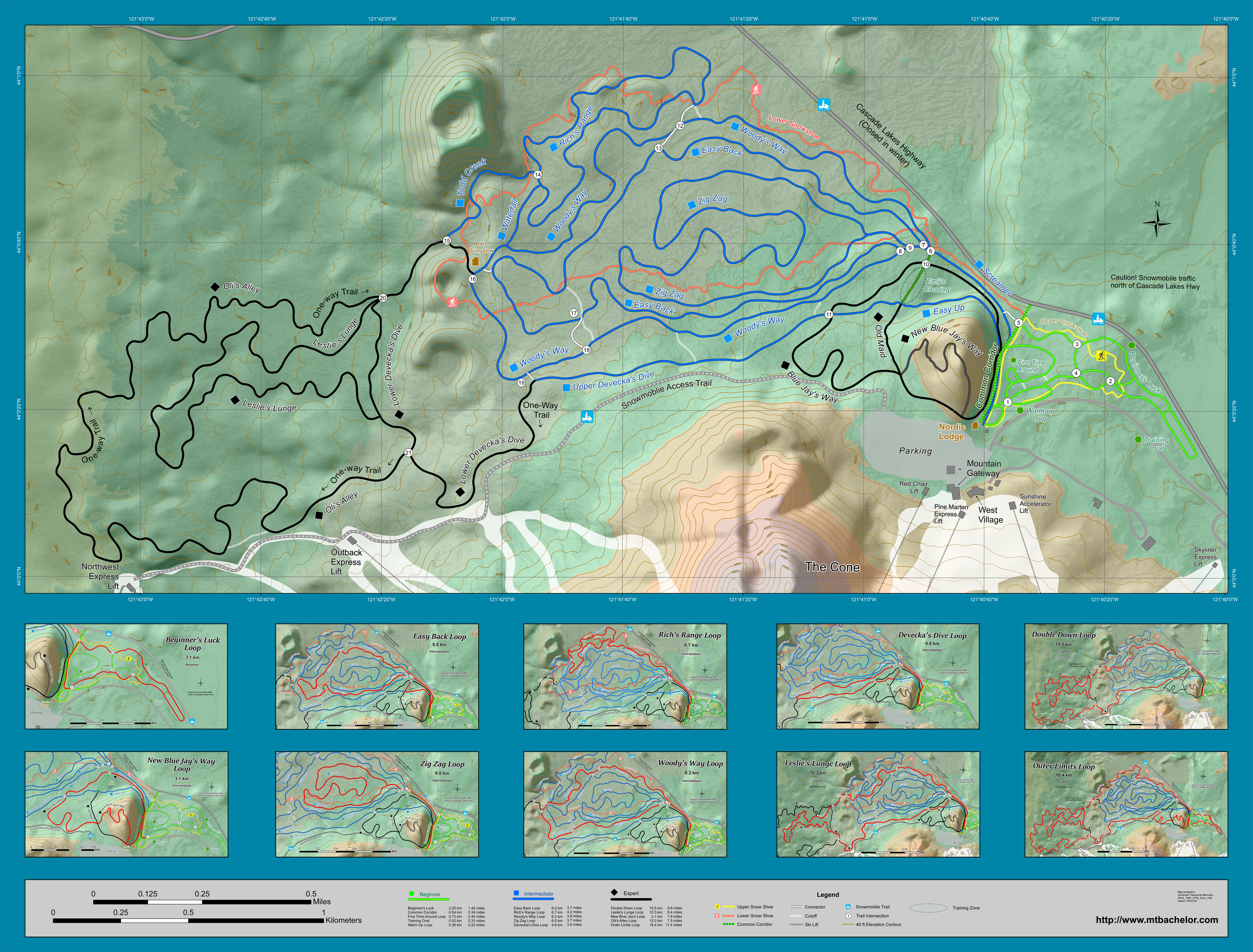 Mt Bachelor Nordic Trail Map Cross-Country Skiing Trail Map Mt Bachelor • Nordic Trail Map