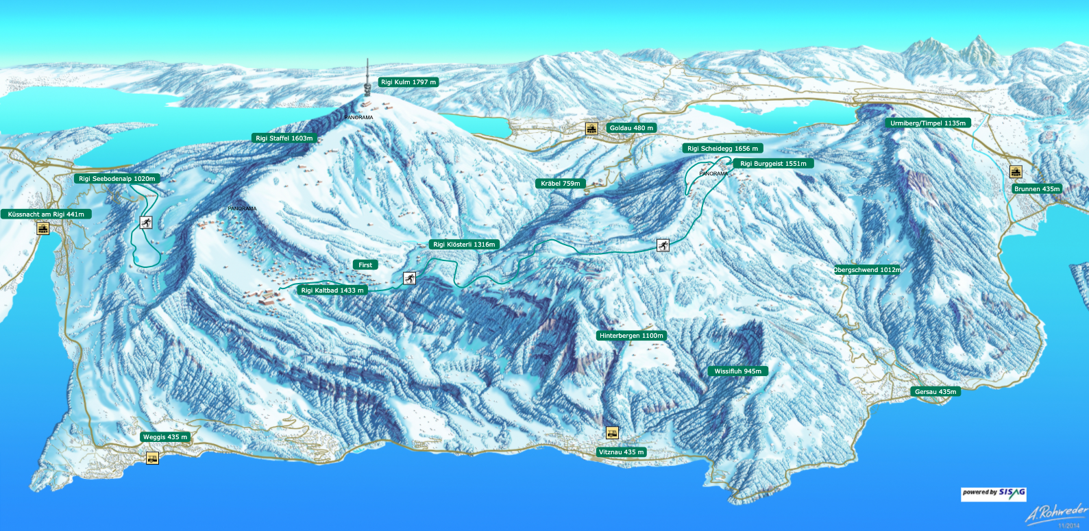 Cross Country Skiing Trail Map Rigi Nordic Trail Map