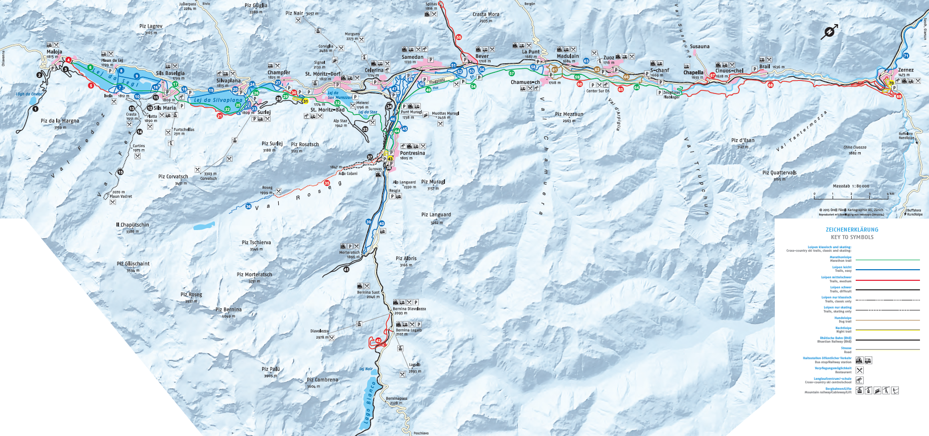 Loipenplan St. Moritz • Gespurte Loipen • Offene Loipen